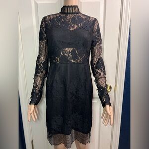 Mustard Seed Black Lace Long Sleeve Dress
